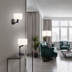 Immagine di Applique Nero con Paralume Tessuto Bianco Cassio Trio Lighting