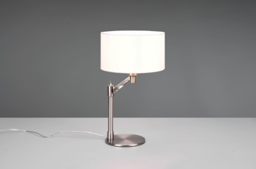 Immagine di Lampada da Tavolo Base Nichel e Paralume Tessuto Bianco Cassio Trio Lighting