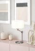 Immagine di Lampada da Tavolo Base Nichel e Paralume Tessuto Bianco Cassio Trio Lighting