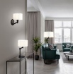 Immagine di Piantana Fusto Lineare Nero con Paralume Tessuto Bianco Cassio Trio Lighting