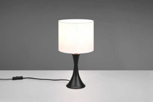 Immagine di Lumetto Comodino Base Imbuto Nero e Paralume Tessuto Bianco Sabia Trio Lighting