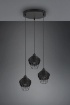 Immagine di Sospensione 3 Luci con Paralumi Reticolato Fibra Naturale Nero Borka Trio Lighting