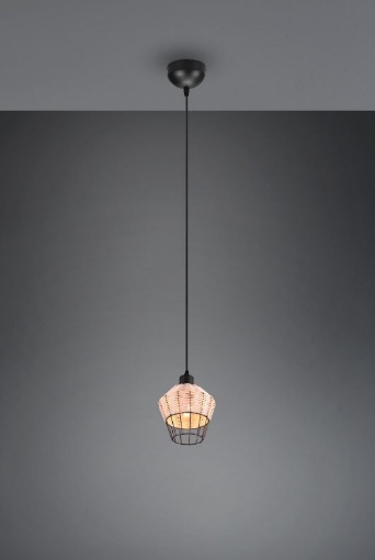 Immagine di Piccola Sospensione Paralume Intreccio Rattan Finitura Naturale Borka Trio Lighting