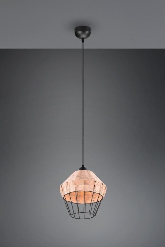 Immagine di Sospensione Singola Paralume Intreccio Rattan Finitura Naturale Borka Trio Lighting