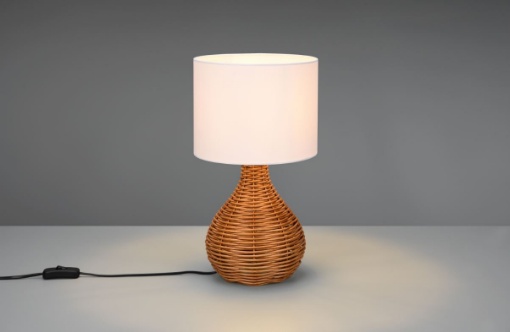 Immagine di Lumetto in Reticolato Rattan Naturale con Paralume Bianco Sprout Trio Lighting