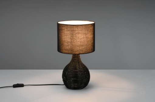 Immagine di Lumetto in Reticolato Rattan Naturale con Paralume Nero Sprout Trio Lighting