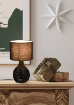 Immagine di Lumetto in Reticolato Rattan Naturale con Paralume Nero Sprout Trio Lighting