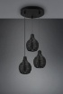 Immagine di Lampadario Rotondo Nero 3 Luci Paralumi Reticolato Fibra Naturale Sprout Trio Lighting