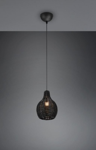 Immagine di Sospensione Nera Paralume Singolo Reticolato Rattan Naturale Sprout Trio Lighting