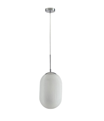 Immagine di Sospensione Design Boccia Vetro Rigato Bianco Diam.23 cm