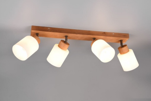 Immagine di Lampada Base Rettangolare Legno 4 Spots Orientabili Paralume Vetro Bianco Assam Trio Lighting