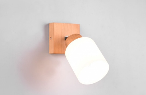 Immagine di Faretto Spot Orientabile Base Legno con Paralume Vetro Bianco Assam Trio Lighting