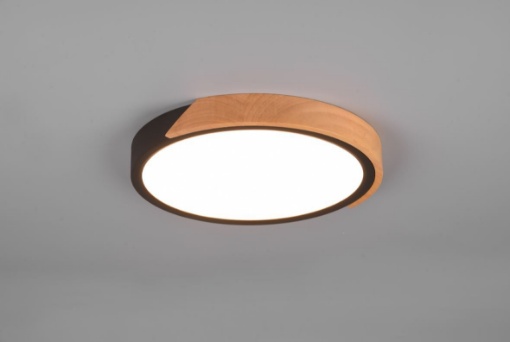 Immagine di Plafoniera Led Rotonda Nera con Inserto Decorativo Legno Jano Trio Lighting