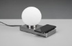 Immagine di Lampada da Comodino Decorativa Sfera Vetro e Base Ricarica Induttiva Smartphone Chloe Nichel Trio Lighting