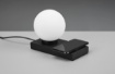 Immagine di Lampada Decorativa da Comodino Sfera Vetro Bianco e Base Nera con Ricarica Induttiva Smartphone Chloe Trio Lighting