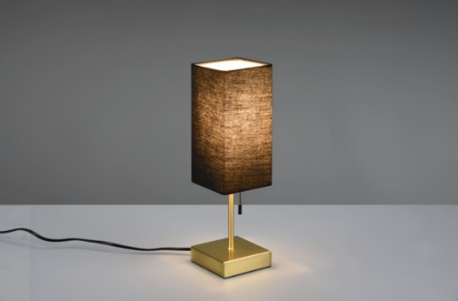 Immagine di Lumetto Base Ottone con Paralume Tessuto Nero Interruttore a Strappo Ole USB Trio Lighting