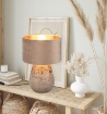 Immagine di Lume Decorativo Ceramica Grigia e Paralume Velluto Beige/Oro Kiran Trio Lighting