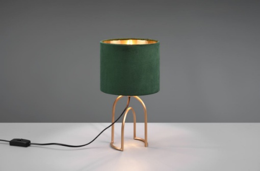 Immagine di Lumetto Decorativo Struttura Metallo Oro con Paralume Velluto Verde Oro Grace Trio Lighting