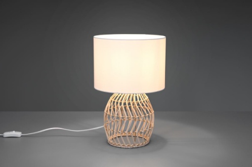 Immagine di Lumetto Base Reticolato Rattan con Paralume Tessuto Bianco Rike Trio Lighting