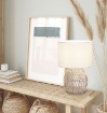 Immagine di Lumetto Base Reticolato Rattan con Paralume Tessuto Bianco Rike Trio Lighting