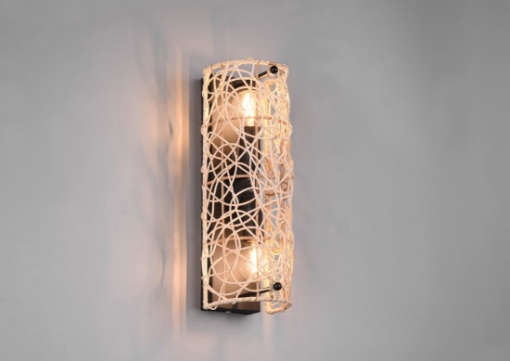 Immagine di Applique Design Vintage Lovis Paralume Reticolato Rattan Luce Sopra e Sotto Trio Lighting