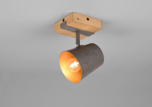 Immagine di Faretto Spot Orientabile Base Legno e Spot Metallico Nichel Bell Trio Lighting