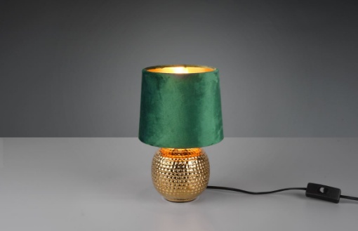 Immagine di Lampada Tavolo Sophia Ceramica Oro Paralume Velluto Verde Ø16 cm Trio Lighting