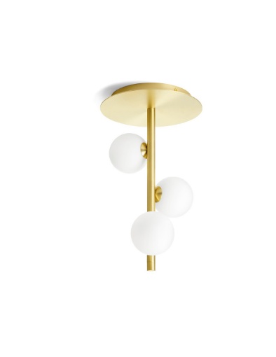 Immagine di Lampada Soffitto Oro Moderna Rotonda 3 Sfere Vetro Bianco Pomì Ø25 cm Miloox