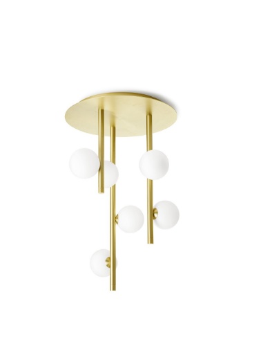 Immagine di Lampada Soffitto Rotonda Oro Design 6 Sfere Vetro Bianco Pomì Miloox