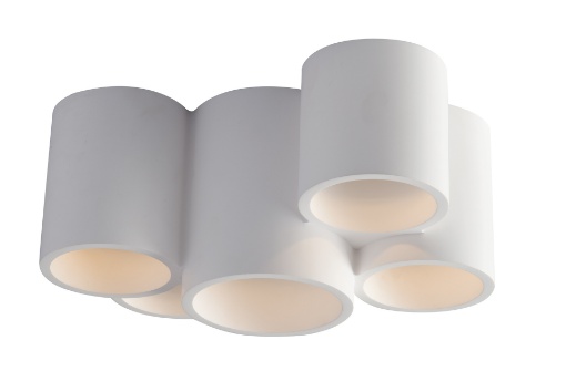 Immagine di Plafoniera Da Soffitto Cilindri In Gesso Verniciabile 5 Luci Banjie PL5 Fan Europe