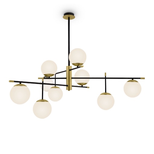 Immagine di Lampadario Moderno Nostalgia Oro Opaco 9 Sfere Vetro Bianco Maytoni