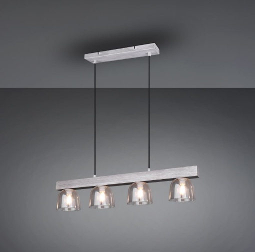 Immagine di Sospensione Natural Wood Karina Grigio con 4 Vetri Fumè L75 cm Trio Lighting