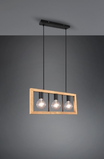 Immagine di Sospensione Agra Struttura Nera e Cornice Legno Naturale 3xE27 Trio Lighting