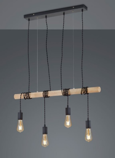 Immagine di Sospensione Vintage Brody Fili Regolabili 4xE27 Natural Wood Trio Lighting