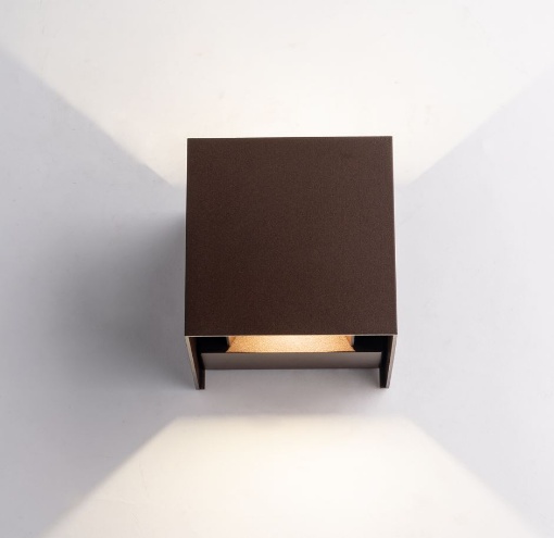 Immagine di Applique Led Cubo 12 cm 20w Corten Da Esterno Luce Biemissione Regolabile