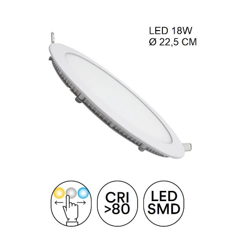 Immagine di Incasso Rotondo 225 mm Ultra Sottile Bianco Led CCT 18w Luce Selezionabile