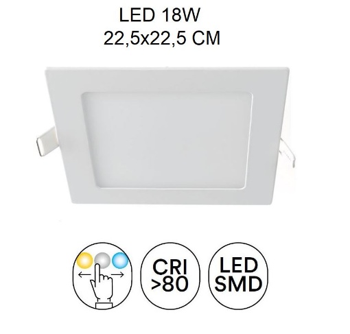 Immagine di Incasso Quadrato 225x225 mm Ultra Sottile Led CCT 18w Luce Selezionabile