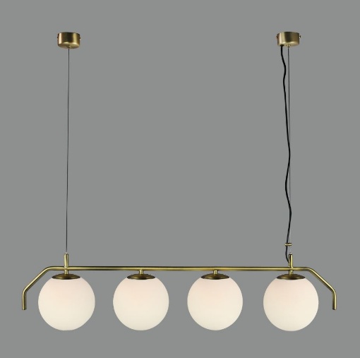 Picture of Lampadario Lineare Oro Anticato 4 Sfere Vetro Opale Bianco Maui ACB 