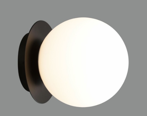 Picture of Applique Decorativa Parma Base Piatto Nero e Sfera Vetro Opale Bianco IP44 ACB