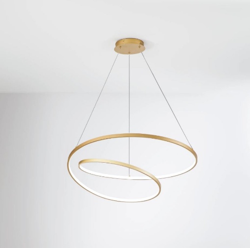 Immagine di Sospensione Moderna Design Curvo 80 cm Oro Led CCT Kelvin Regolabile