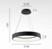 Immagine di Lampadario Led CCT Switch Stile Moderno Anello Nero 60 cm