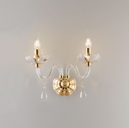 Immagine di Applique in cristallo Riflesso 2 luci oro design Fan Europe