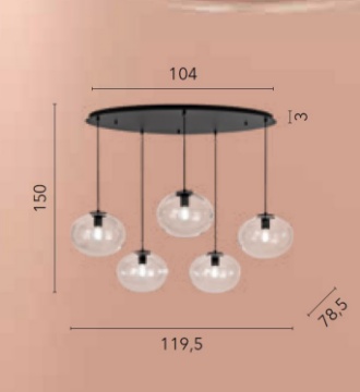 Lampadario Moderno 5 Sfere Vetro Trasparente Per Soggiorno