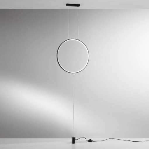 Immagine di Piantana A Sospensione Cerchio Led Nero Con Switch Cambio Luce