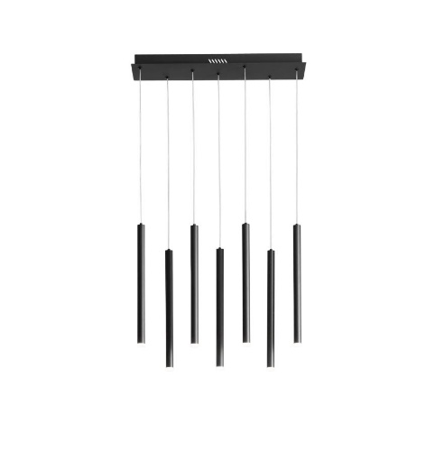 Immagine di Lampadario Binario Nero Cilindri Pendenti 7 Luci Led CCT Luce Selezionabile