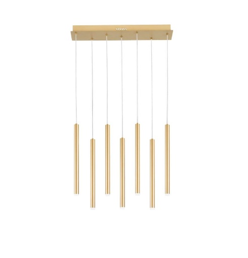 Immagine di Lampadario Binario Oro Cilindri Pendenti 7 Luci Led CCT Luce Selezionabile