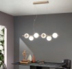 Immagine di Lampadario 6 Luci Oro Sfere Vetro Bianco Per Sala Da Pranzo Monile Ondaluce