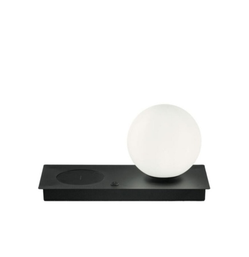 Immagine di Lampada Sfera Bianca Con Base Ricarica Wireless Madame Nero Ondaluce