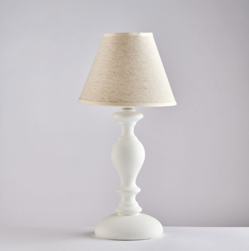 Picture of Lumetto Classico Legno Bianco Shabby con Paralume Cascina Ø20 cm Bonetti