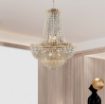 Immagine di Grande Lampadario Oro Lucido con Cascata Strass Vetro Wagner 11xE14 Bonetti